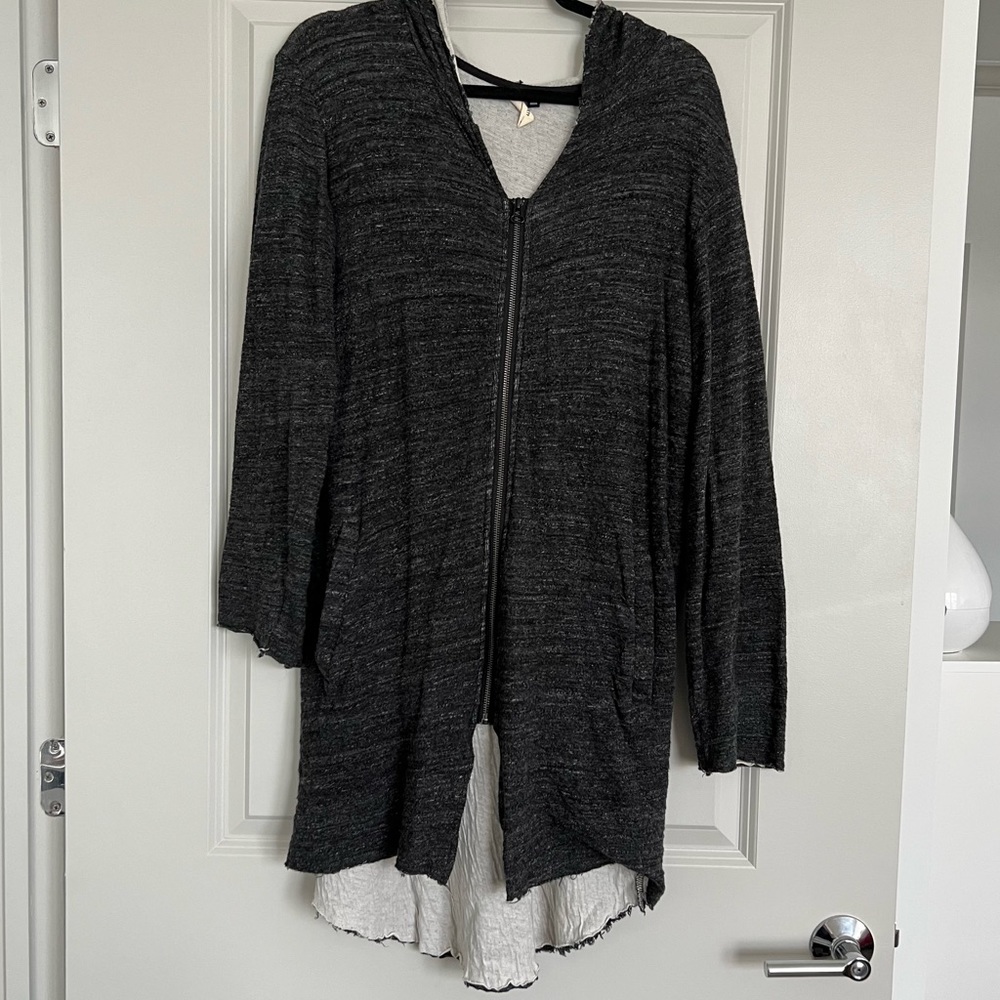 Civil Society Men’s Dark Gray Long Zip Up Street-style Cardigan | Size L